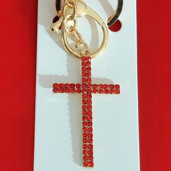 Red Crystal Cross Key Ring Bag Charm Fashion Jewelry - Picture 3 of 7